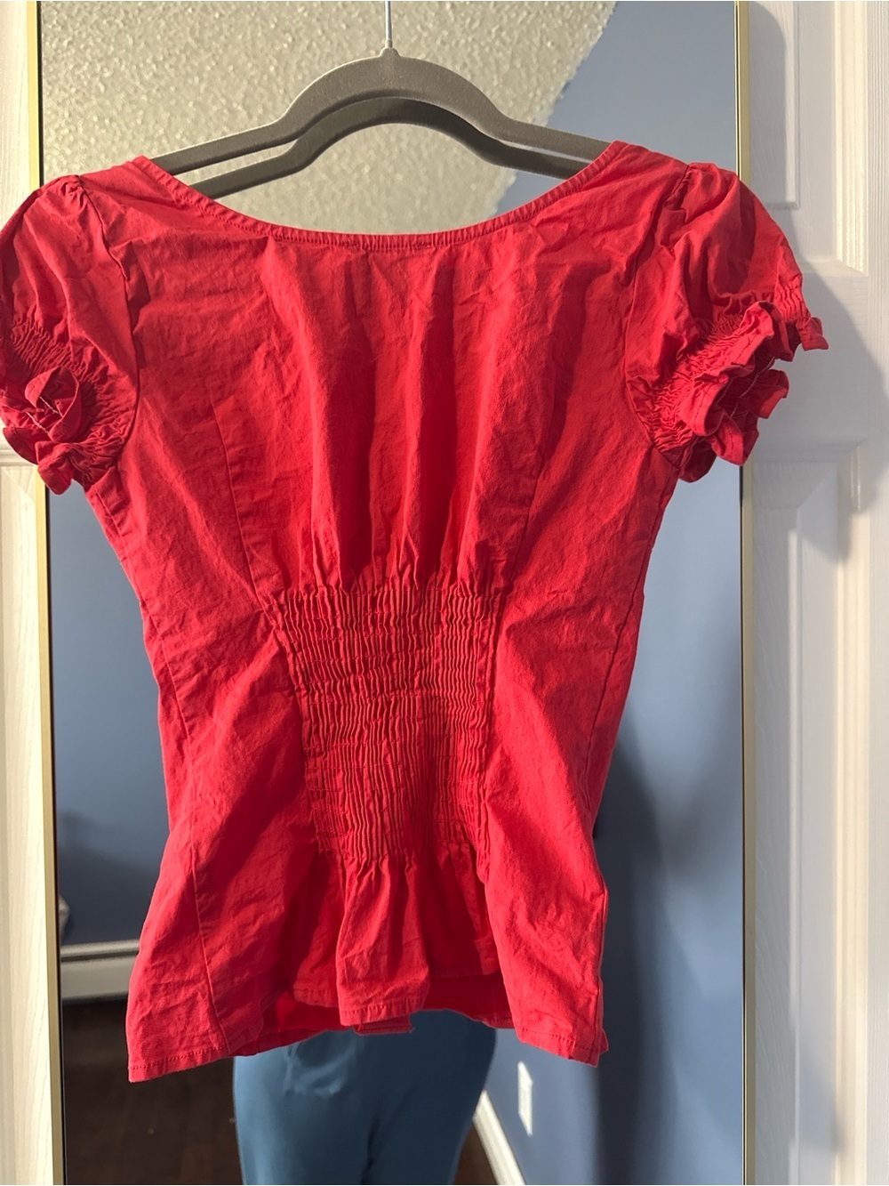 Collectif London Red Puff Sleeve Milkmaid Top XS Retro Pinup Coquette Blouse - Picture 4 of 4